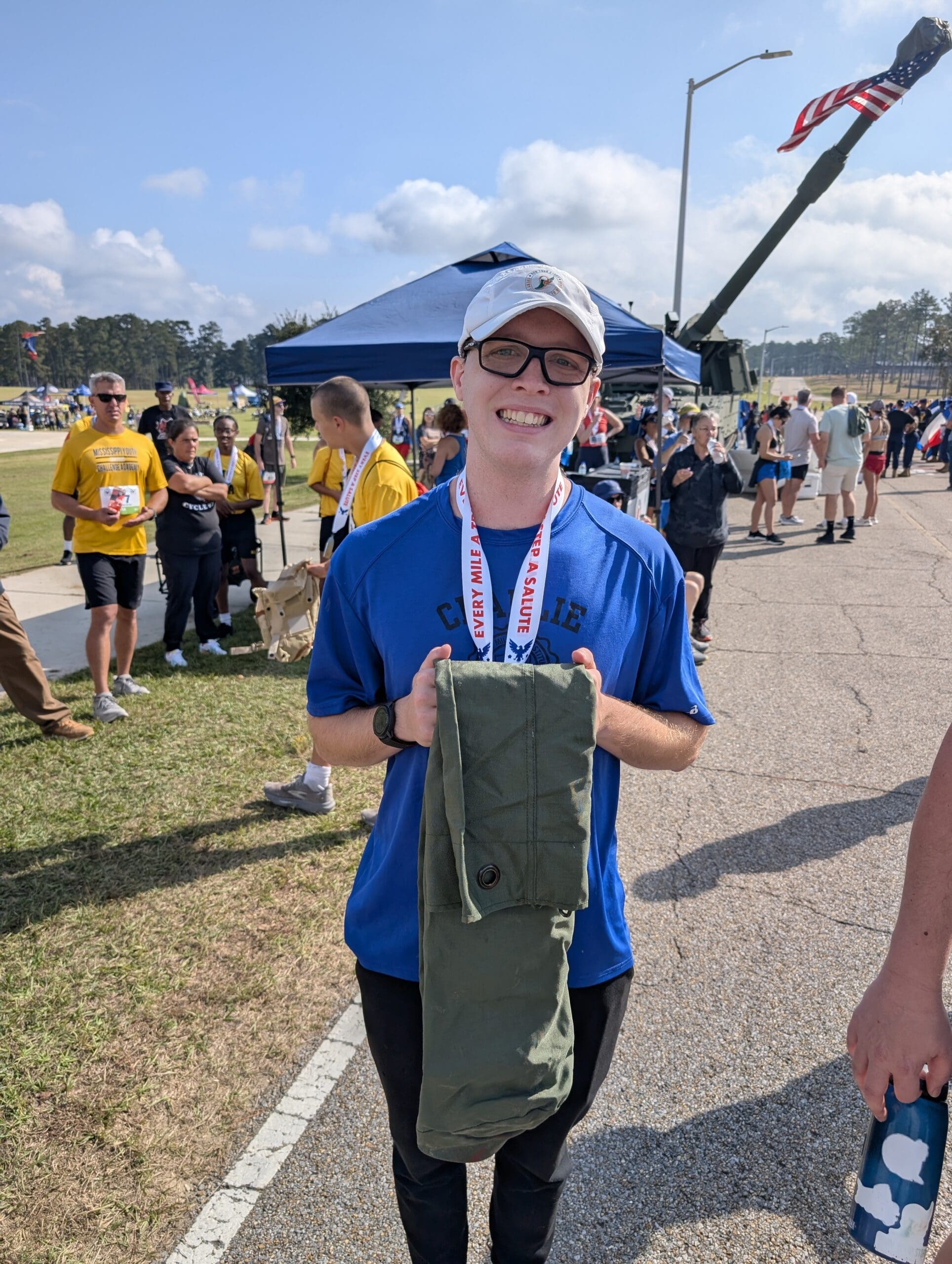 Peyton receiving his military bag